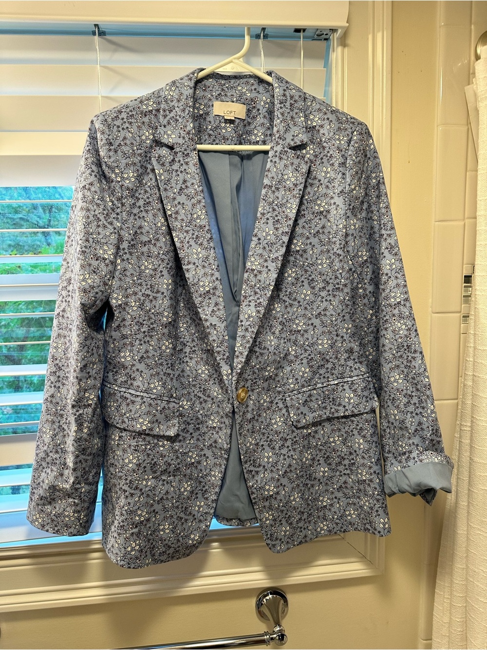 LOFT Light Blue Floral Single-Button Blazer